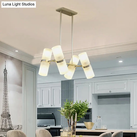 Modern 8-Light Frosted Glass Tube Pendant Chandelier In Gold