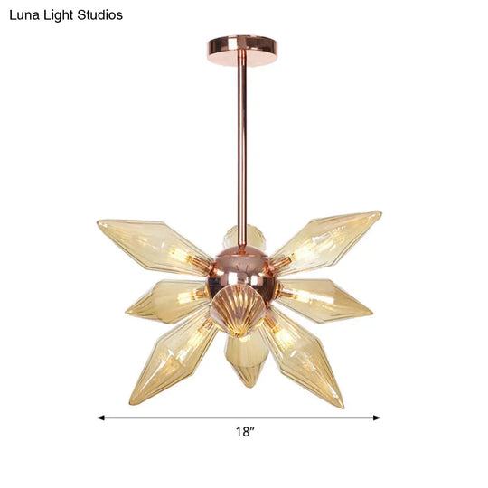 Modern 9/12-Head Amber Glass Diamond Chandelier Pendant Light In Rose Gold – Ideal For Living