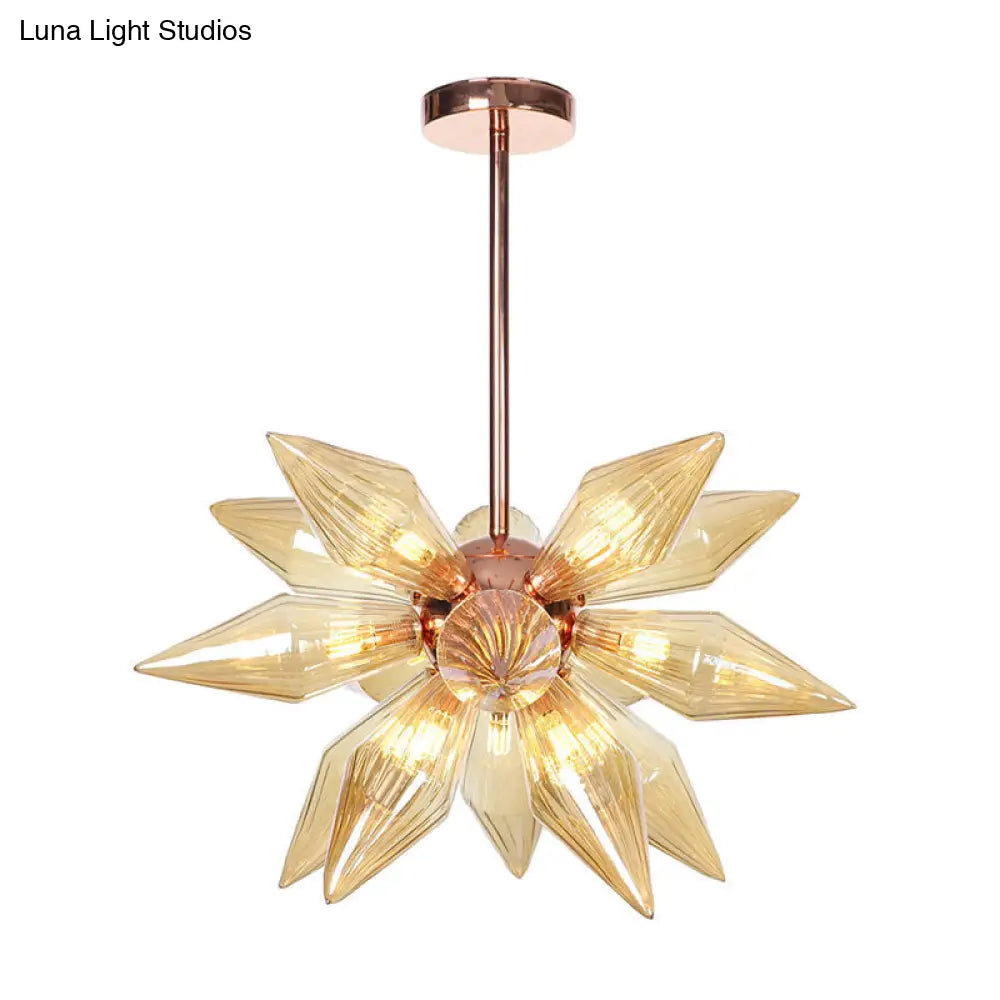 Modern 9/12-Head Amber Glass Diamond Chandelier Pendant Light In Rose Gold – Ideal For Living