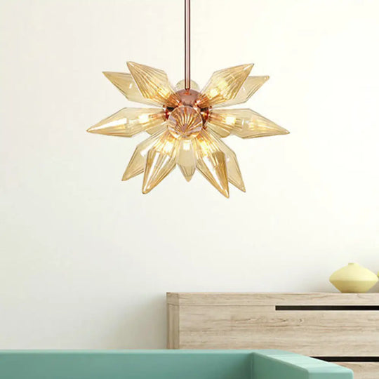 Modern 9/12-Head Amber Glass Diamond Chandelier Pendant Light In Rose Gold – Ideal For Living