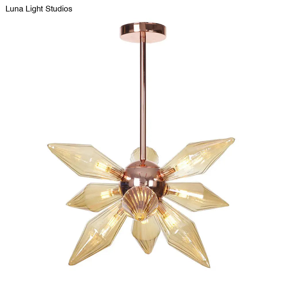 Modern 9/12-Head Amber Glass Diamond Chandelier Pendant Light In Rose Gold – Ideal For Living