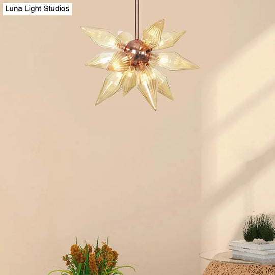 Modern 9/12-Head Amber Glass Diamond Chandelier Pendant Light In Rose Gold – Ideal For Living