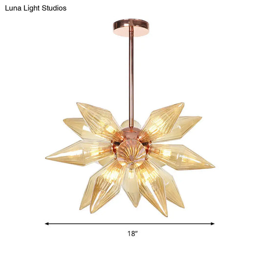 Modernist Amber Glass Diamond Chandelier With 9/12 Rose Gold Pendant Lights For Living Room Ceiling