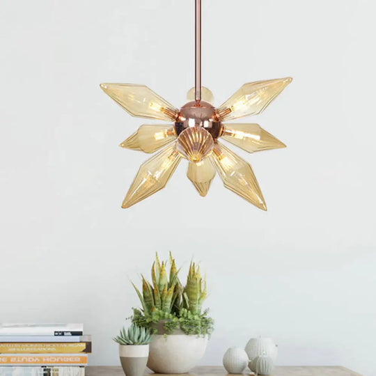 Modern 9/12-Head Amber Glass Diamond Chandelier Pendant Light In Rose Gold – Ideal For Living