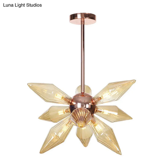 Modernist Amber Glass Diamond Chandelier With 9/12 Rose Gold Pendant Lights For Living Room Ceiling