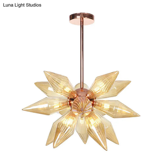 Modernist Amber Glass Diamond Chandelier With 9/12 Rose Gold Pendant Lights For Living Room Ceiling