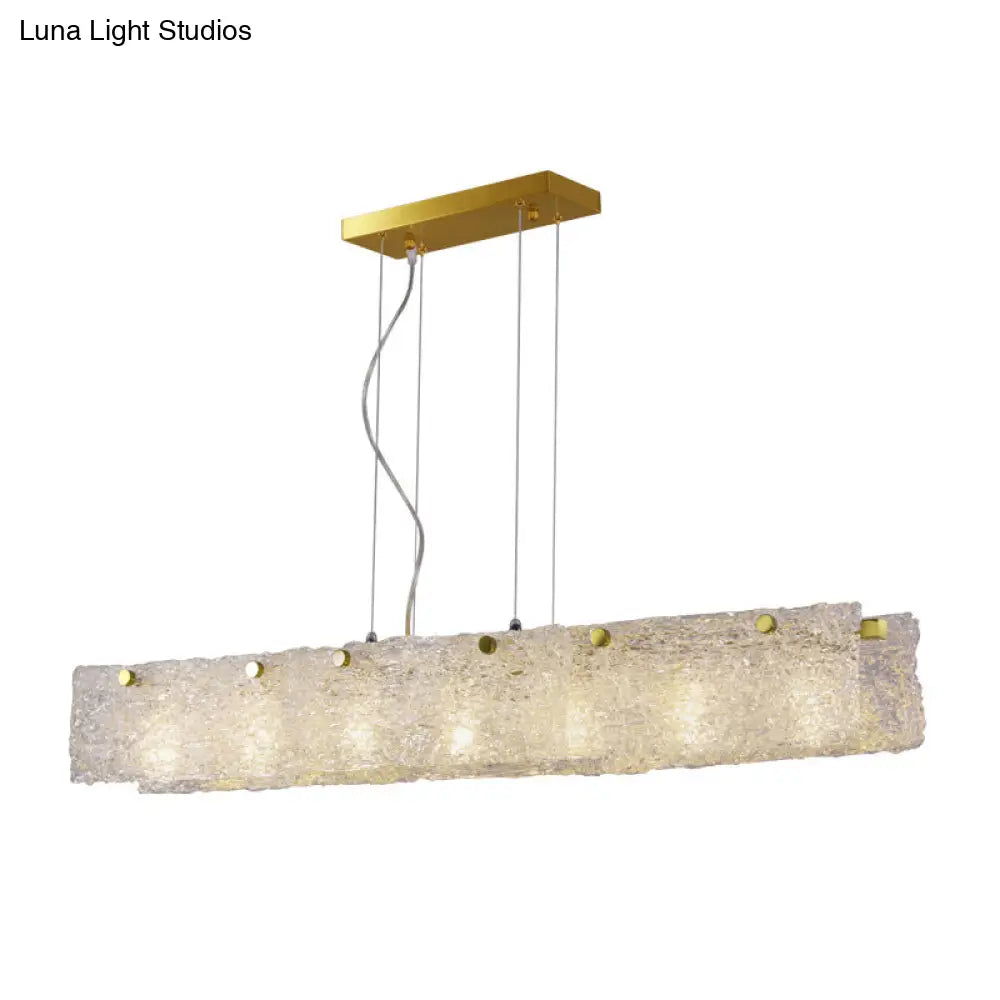 Modern 9-Light Island Pendant In Gold With Transparent Crackle Glass