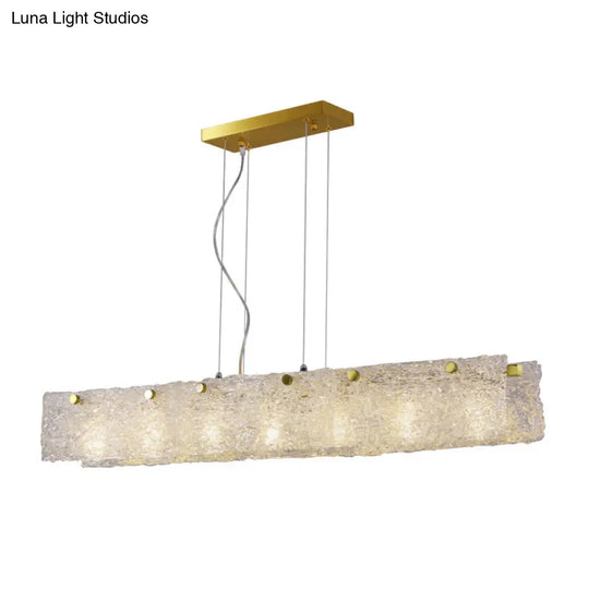 Modern 9-Light Island Pendant In Gold With Transparent Crackle Glass