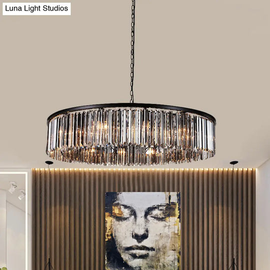 Modern 9-Light Led Chandelier Pendant Lamp For Restaurants - Drum Clear/Amber Crystal Design