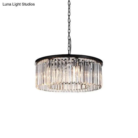 Modern 9-Light Led Chandelier Pendant Lamp For Restaurants - Drum Clear/Amber Crystal Design