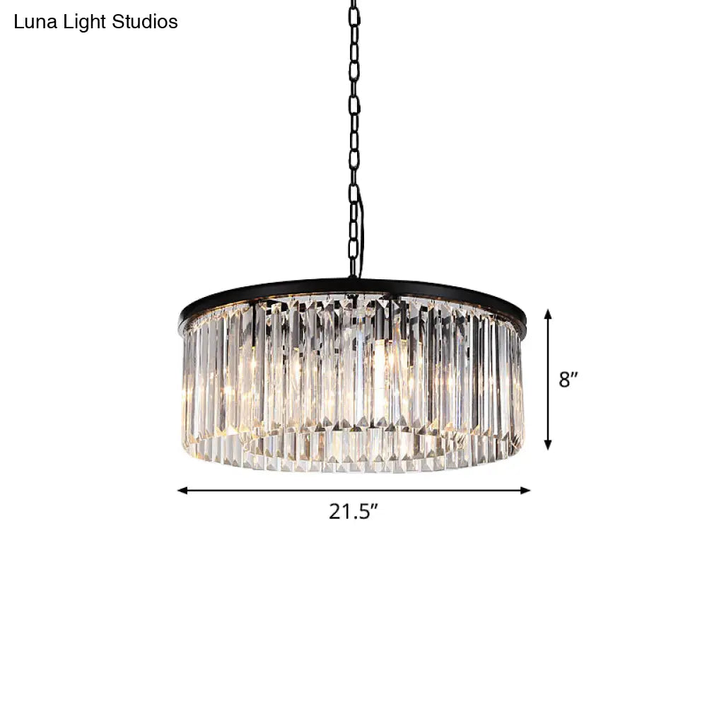 Modern 9-Light Led Chandelier Pendant Lamp For Restaurants - Drum Clear/Amber Crystal Design