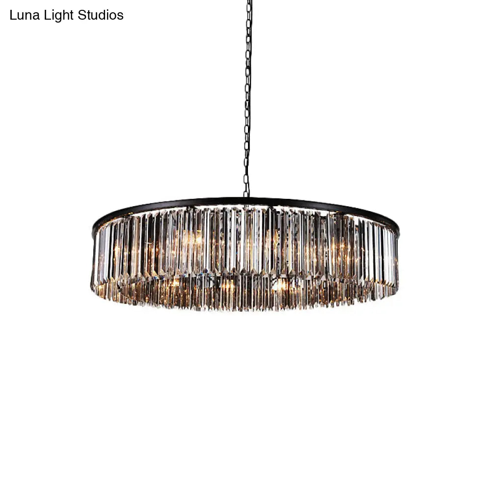 Modern 9-Light Led Chandelier Pendant Lamp For Restaurants - Drum Clear/Amber Crystal Design