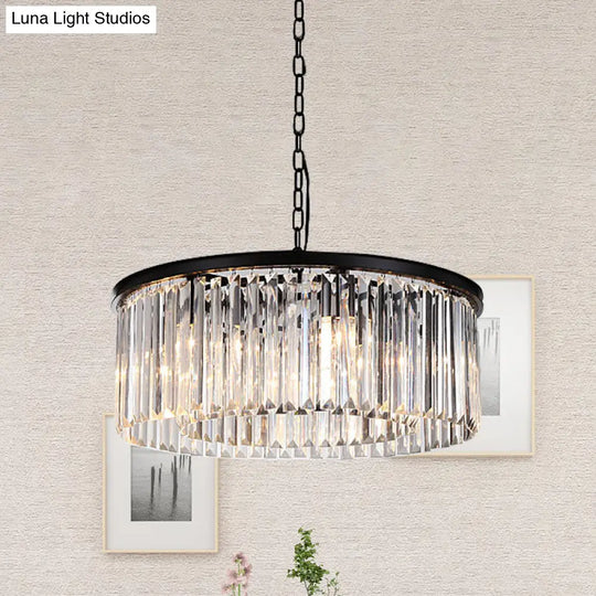 Modern 9-Light Led Chandelier Pendant Lamp For Restaurants - Drum Clear/Amber Crystal Design