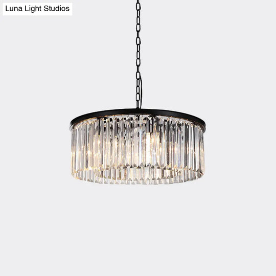 Modern 9-Light Led Chandelier Pendant Lamp For Restaurants - Drum Clear/Amber Crystal Design