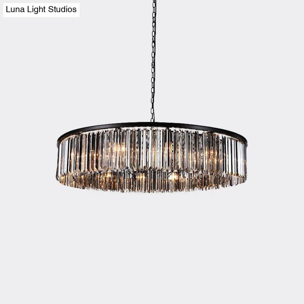 Modern 9-Light Led Chandelier Pendant Lamp For Restaurants - Drum Clear/Amber Crystal Design