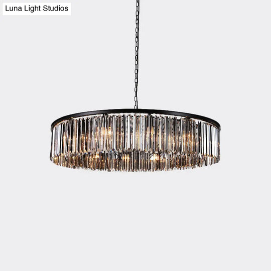 Modern 9-Light Led Chandelier Pendant Lamp For Restaurants - Drum Clear/Amber Crystal Design