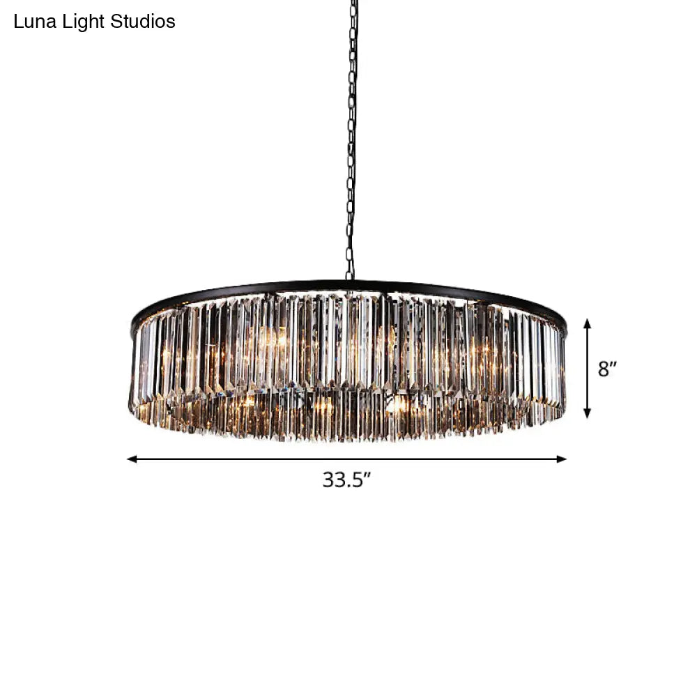 Modern 9-Light Led Chandelier Pendant Lamp For Restaurants - Drum Clear/Amber Crystal Design