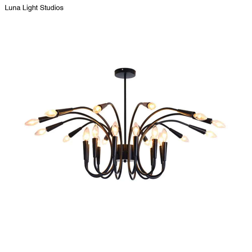 Modern Abstract Metal Chandelier: Multi-Light Black Pendant Lamp With Curved Arm And Exposed Bulbs