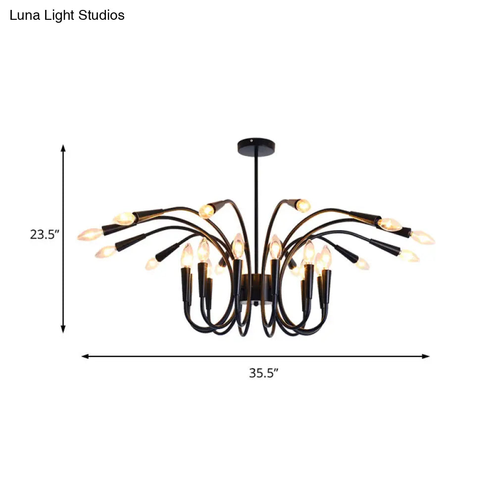 Modern Abstract Metal Chandelier: Multi-Light Black Pendant Lamp With Curved Arm And Exposed Bulbs