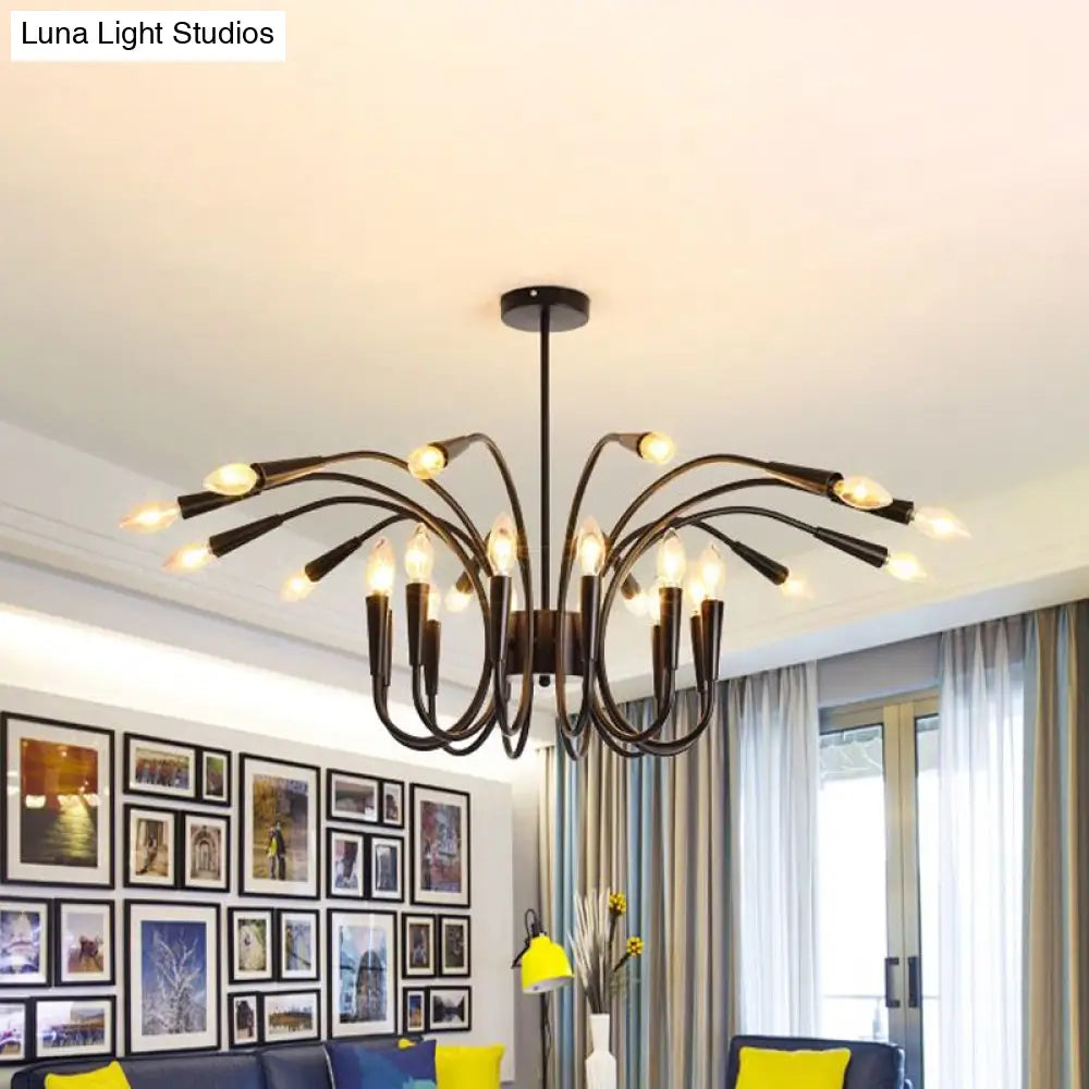 Modern Abstract Metal Chandelier: Multi-Light Black Pendant Lamp With Curved Arm And Exposed Bulbs