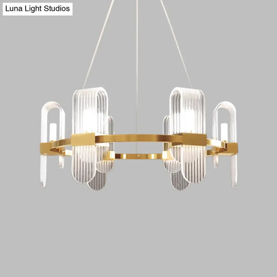 Modern Acrylic 6-Light Gold Led Pendant Chandelier - Bend Rectangle Panel Design