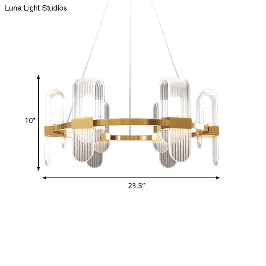 Modern Acrylic 6-Light Gold Led Pendant Chandelier - Bend Rectangle Panel Design