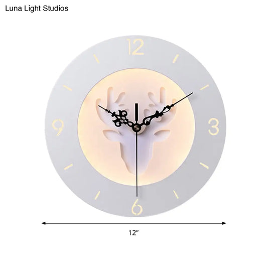 Modern Acrylic Antlers Wall Light With Led Clock - White For Office Or Bedroom