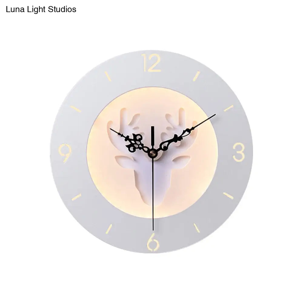 Modern Acrylic Antlers Wall Light With Led Clock - White For Office Or Bedroom