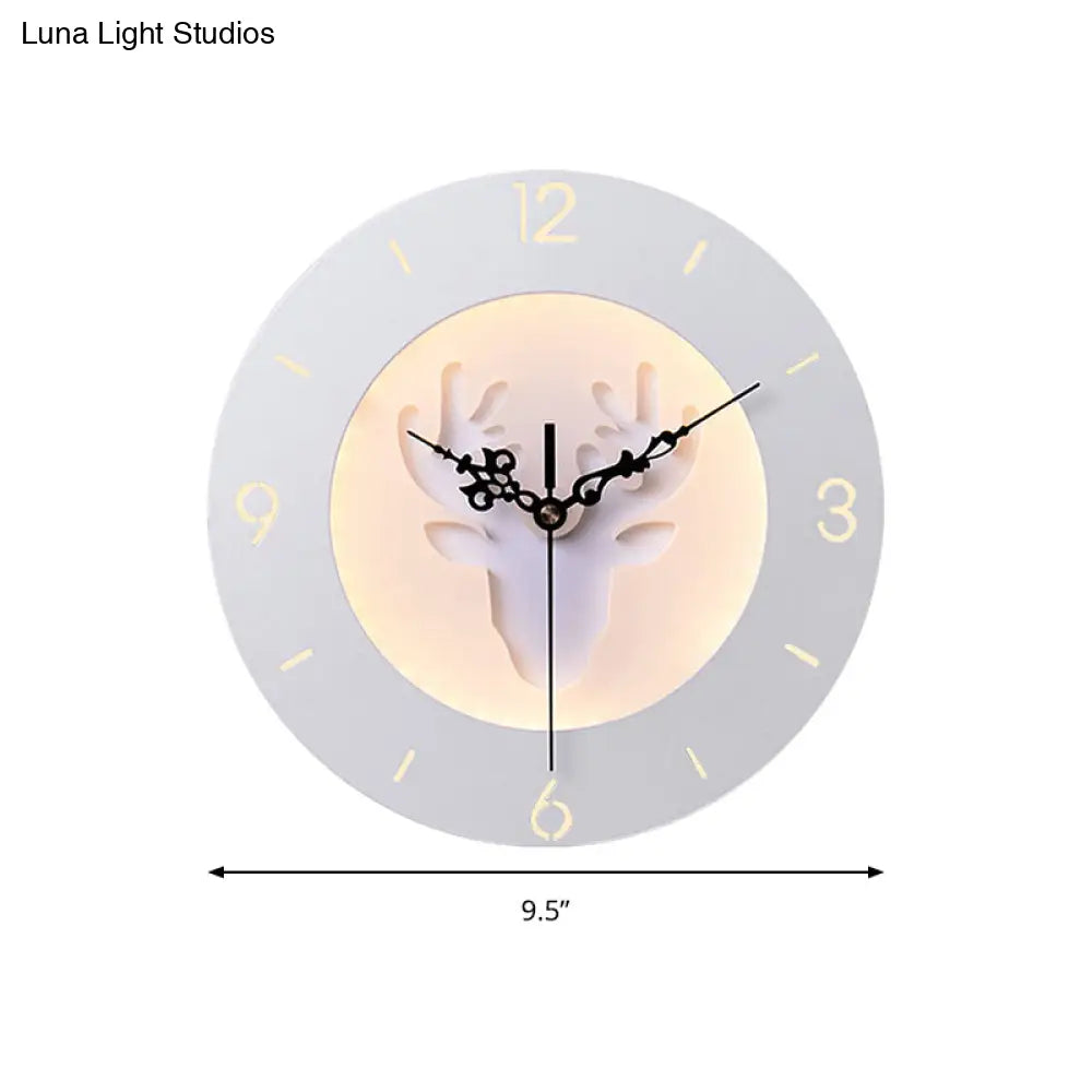 Modern Acrylic Antlers Wall Light With Led Clock - White For Office Or Bedroom