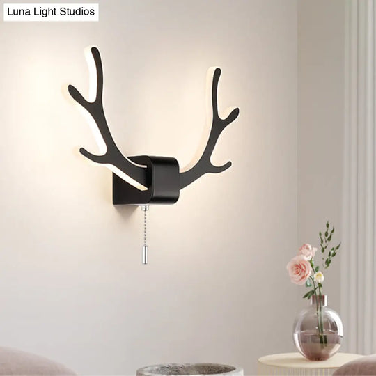 Modern Acrylic Antlers Wall Sconce Lamp: Black/White Led Pull Chain Warm/White Light