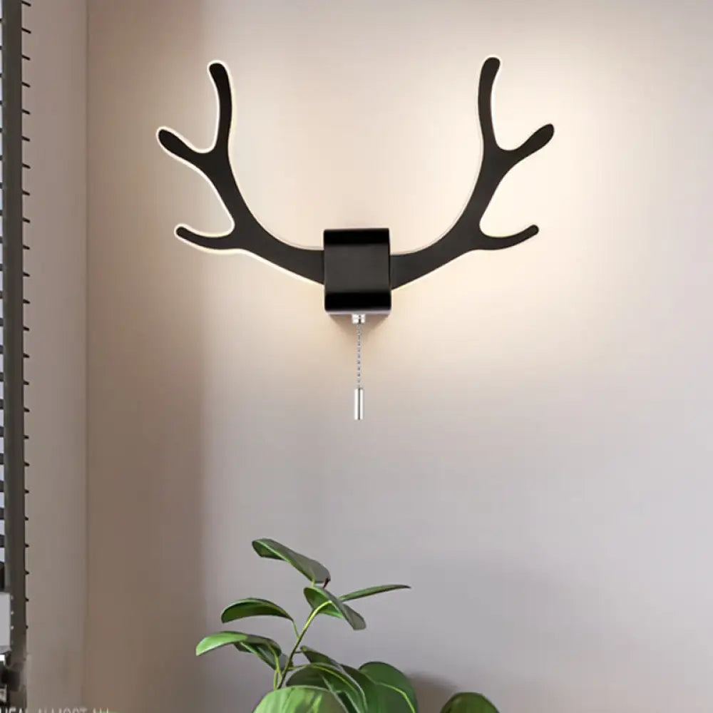 Modern Acrylic Antlers Wall Sconce Lamp: Black/White Led Pull Chain Warm/White Light Black / White