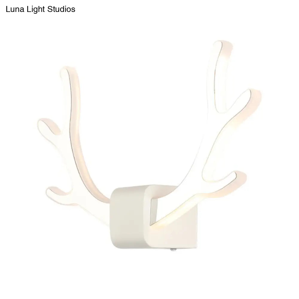 Modern Acrylic Antlers Wall Sconce Lamp: Black/White Led Pull Chain Warm/White Light