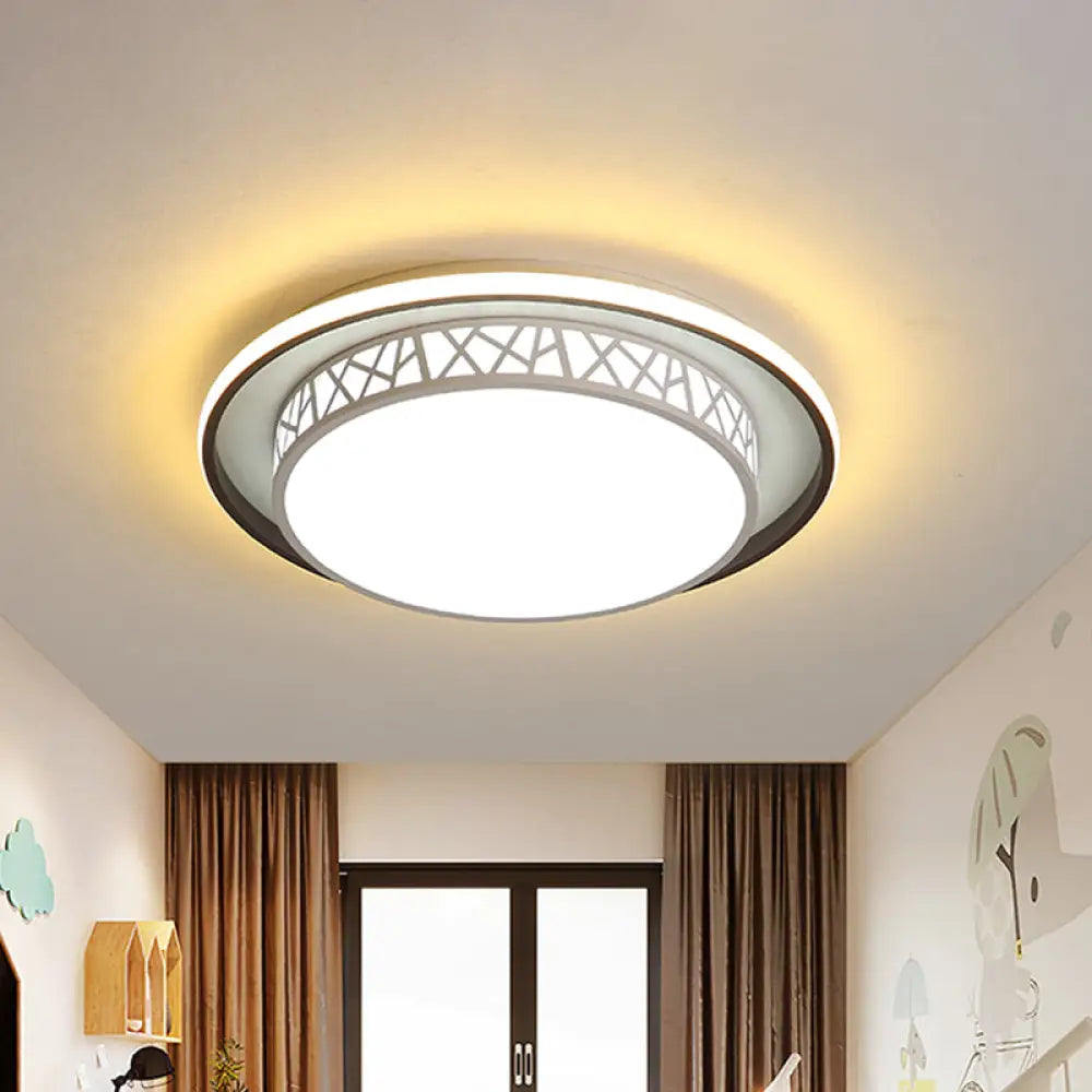 Modern Acrylic Bedroom Led Ceiling Lamp - Rounded Flush Mount Light With X - Line Side In