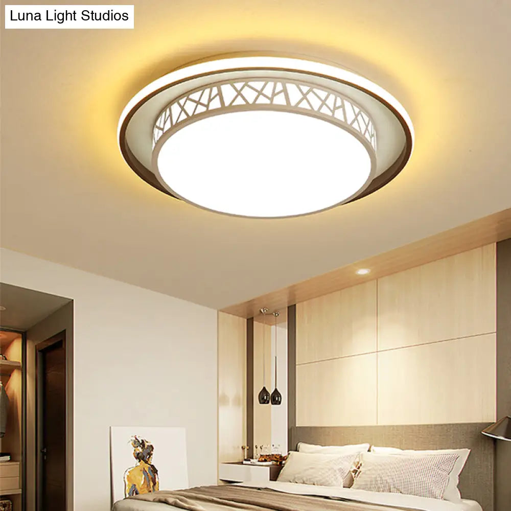 Modern Acrylic Bedroom Led Ceiling Lamp - Rounded Flush Mount Light With X - Line Side In