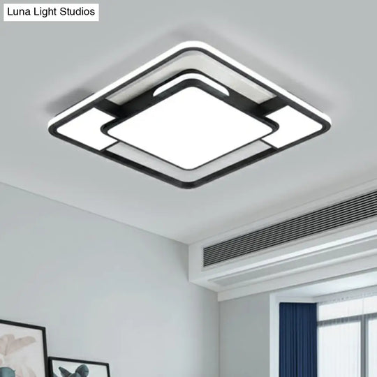 Modern Acrylic Black And White Led Flushmount For Bedroom - Square Ceiling Flush Mount Light