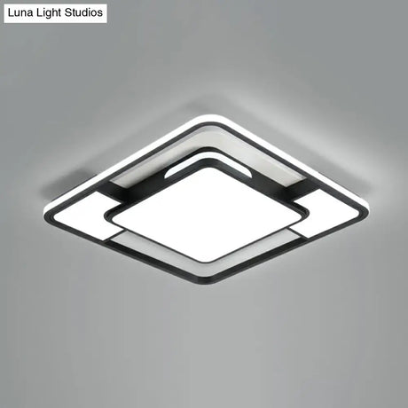 Modern Acrylic Black And White Led Flushmount For Bedroom - Square Ceiling Flush Mount Light