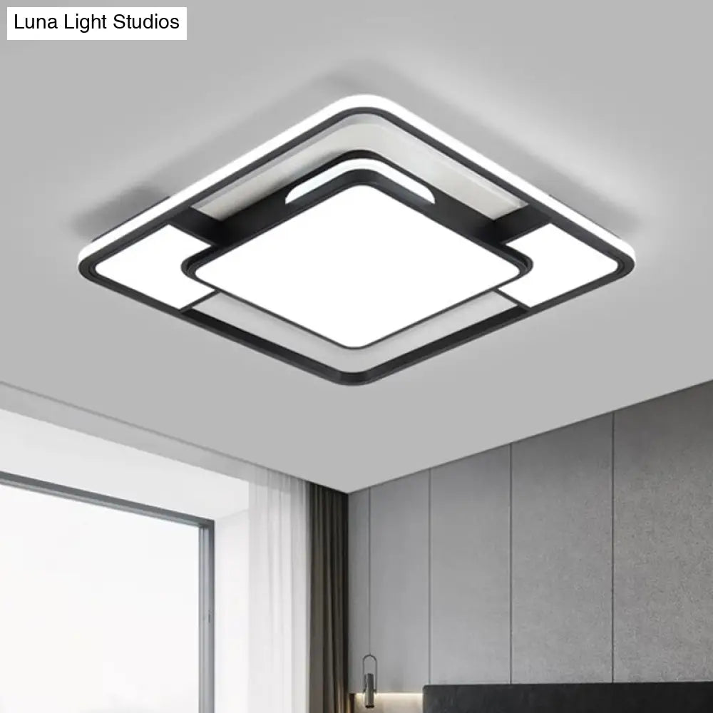 Modern Acrylic Black And White Led Flushmount For Bedroom - Square Ceiling Flush Mount Light