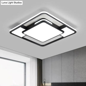 Modern Acrylic Black And White Led Flushmount For Bedroom - Square Ceiling Flush Mount Light