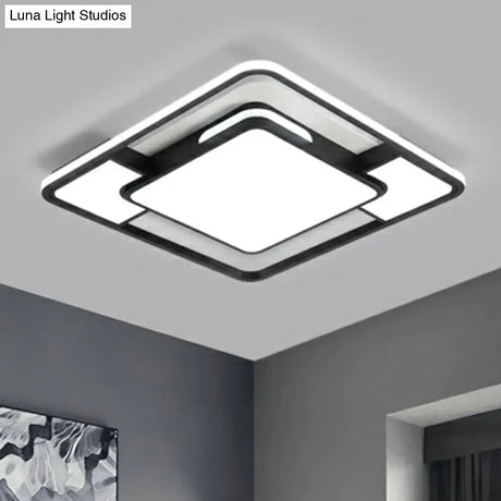 Modern Acrylic Black And White Led Flushmount For Bedroom - Square Ceiling Flush Mount Light