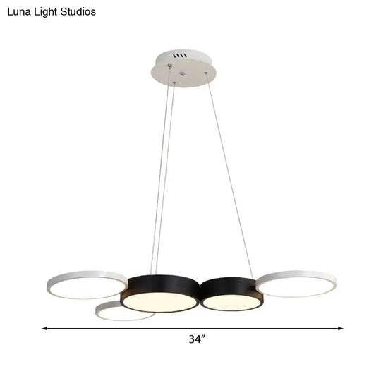 Modern Acrylic Black And White Round Chandelier - Led Suspension Light For Dining Room Warm/White