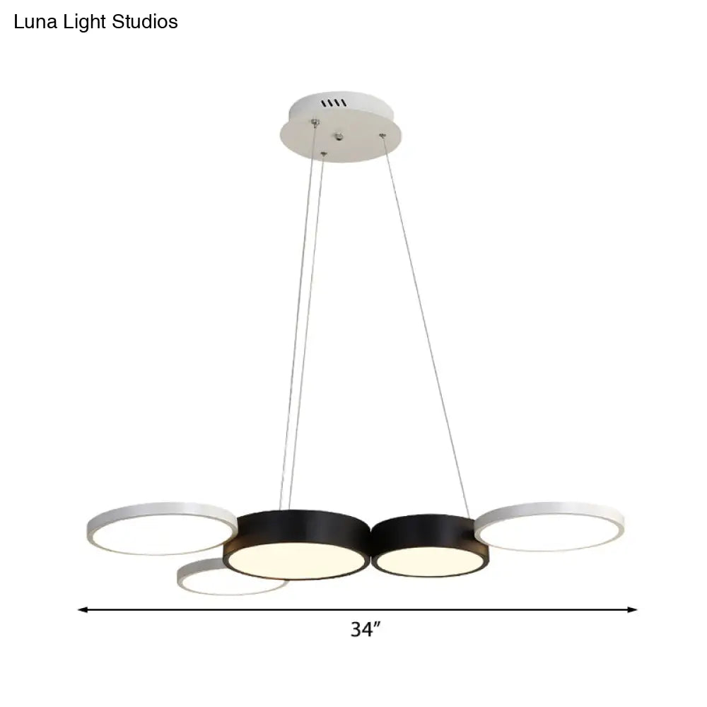 Modern Round Hanging Chandelier - Acrylic Black And White Led Suspension Light For Dining Room In