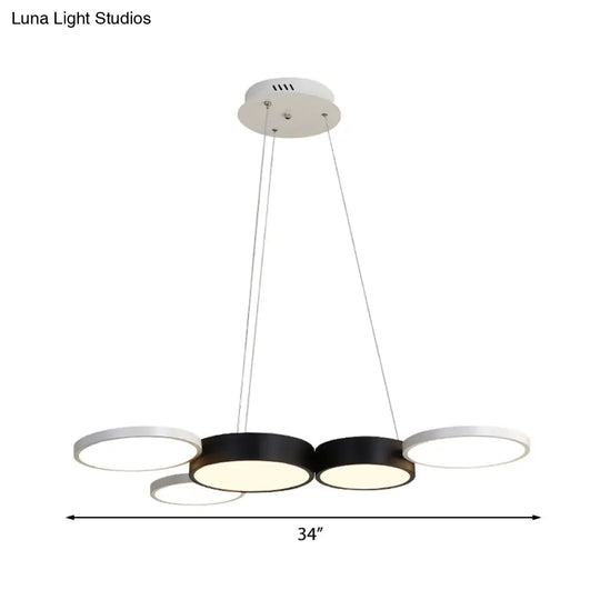 Modern Round Hanging Chandelier - Acrylic Black And White Led Suspension Light For Dining Room In