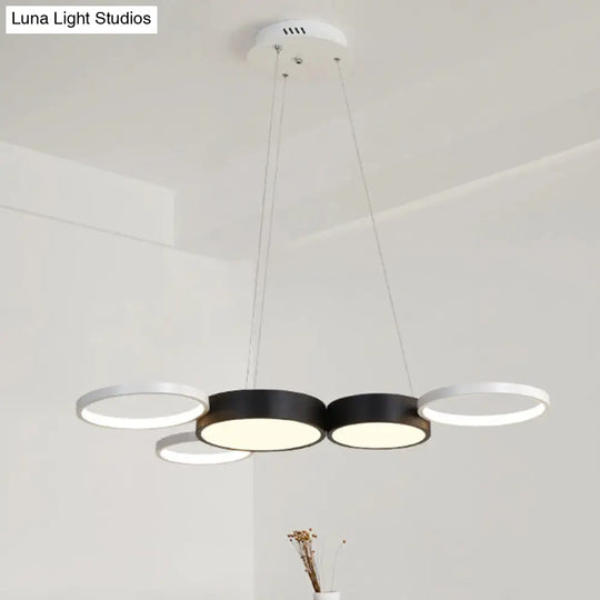 Modern Round Hanging Chandelier - Acrylic Black And White Led Suspension Light For Dining Room In