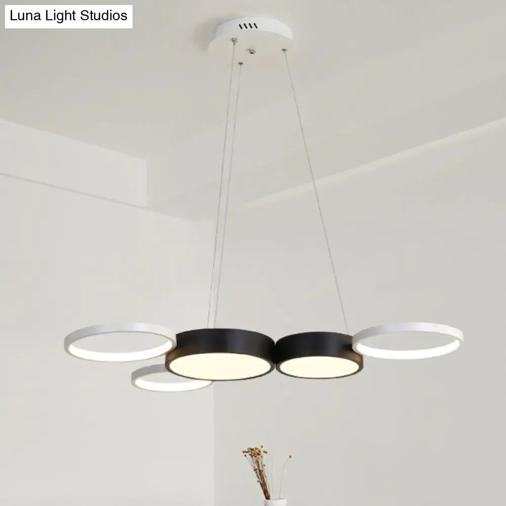 Modern Acrylic Black And White Round Chandelier - Led Suspension Light For Dining Room Warm/White