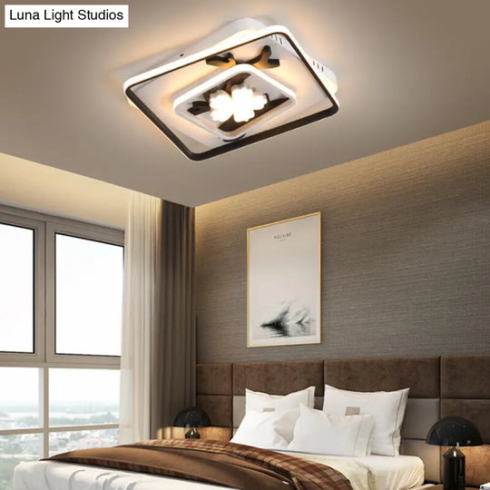 Modern Acrylic Black Square Flush Mount Lamp - Led Ceiling Light (19.5/23.5 Wide) With Flower