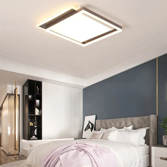 Modern Acrylic Brown Led Flush Light For Bedroom Ceiling - 16’/19.5’/35.5’ Width In