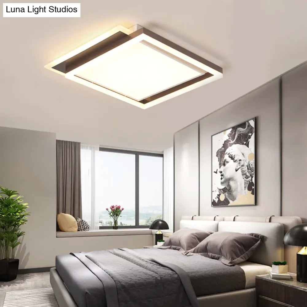 Modern Acrylic Brown Led Flush Light For Bedroom Ceiling - 16’/19.5’/35.5’ Width In Warm/White