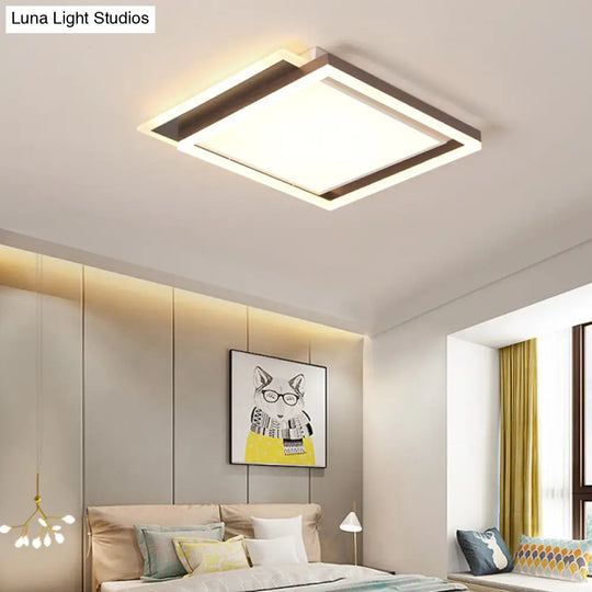 Modern Acrylic Brown Led Flush Light For Bedroom Ceiling - 16/19.5/35.5 Width In Warm/White / 16
