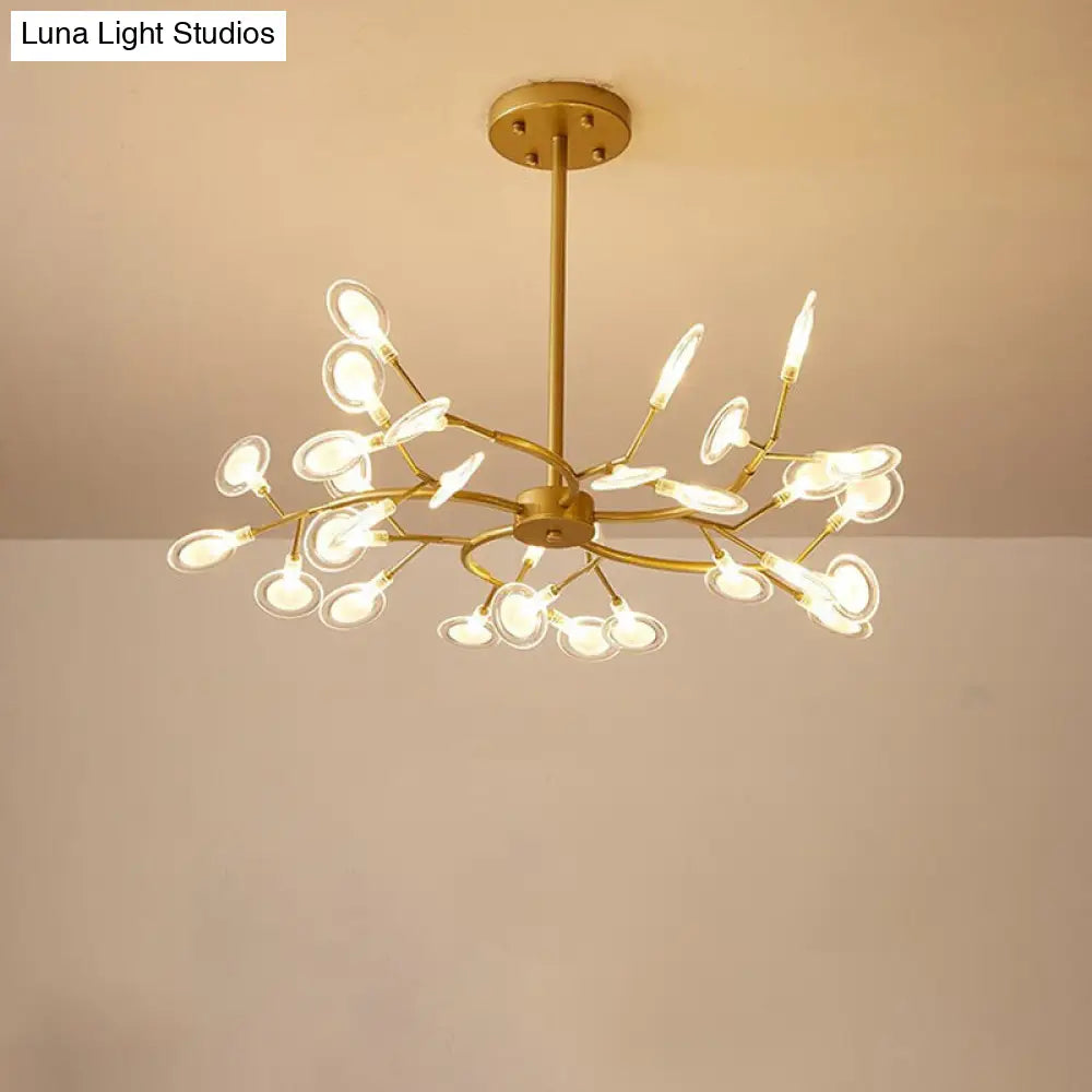 Gold Acrylic Leaf Chandelier With Modern Led Suspension - Perfect For Living Room