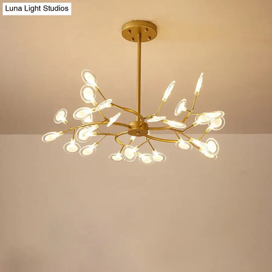 Gold Acrylic Leaf Chandelier With Modern Led Suspension - Perfect For Living Room